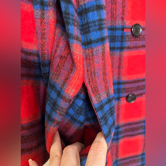 BP Red and Blue Plaid Double-Breasted Pea Coat - Picture 4 of 6
